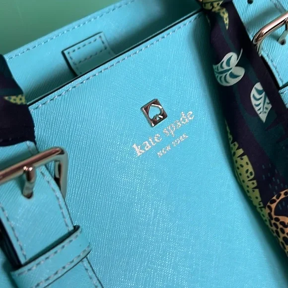 Kate Spade cove street provence fresh air blue crossbody with leopard scarf - Picture 3 of 15